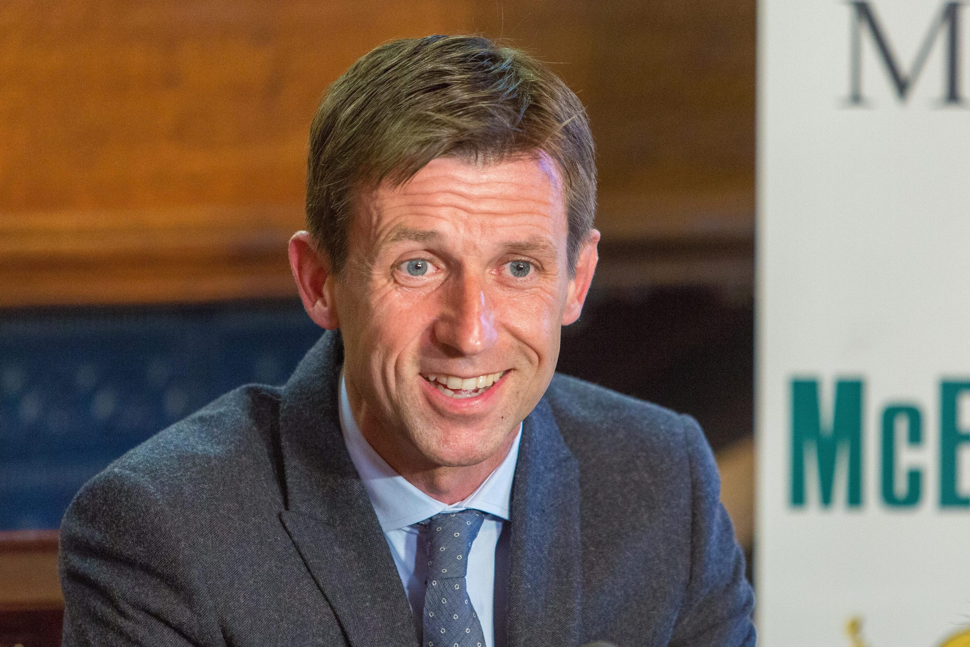 Neil McCann speaks to the press at the conference announcing his appointment.