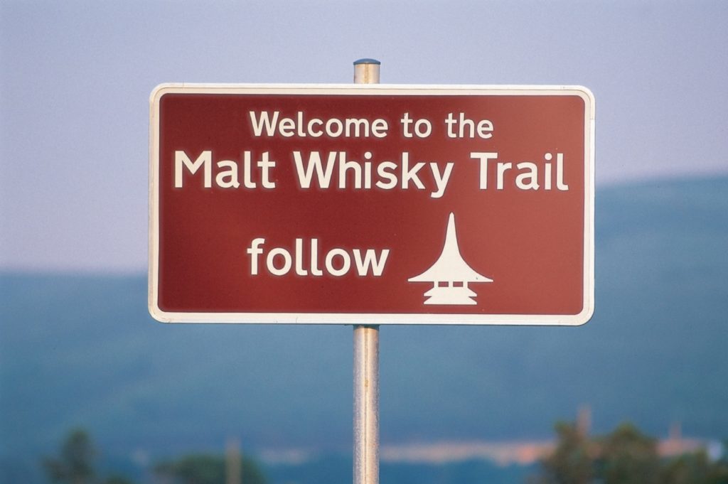A trail sign enticing whisky lovers.