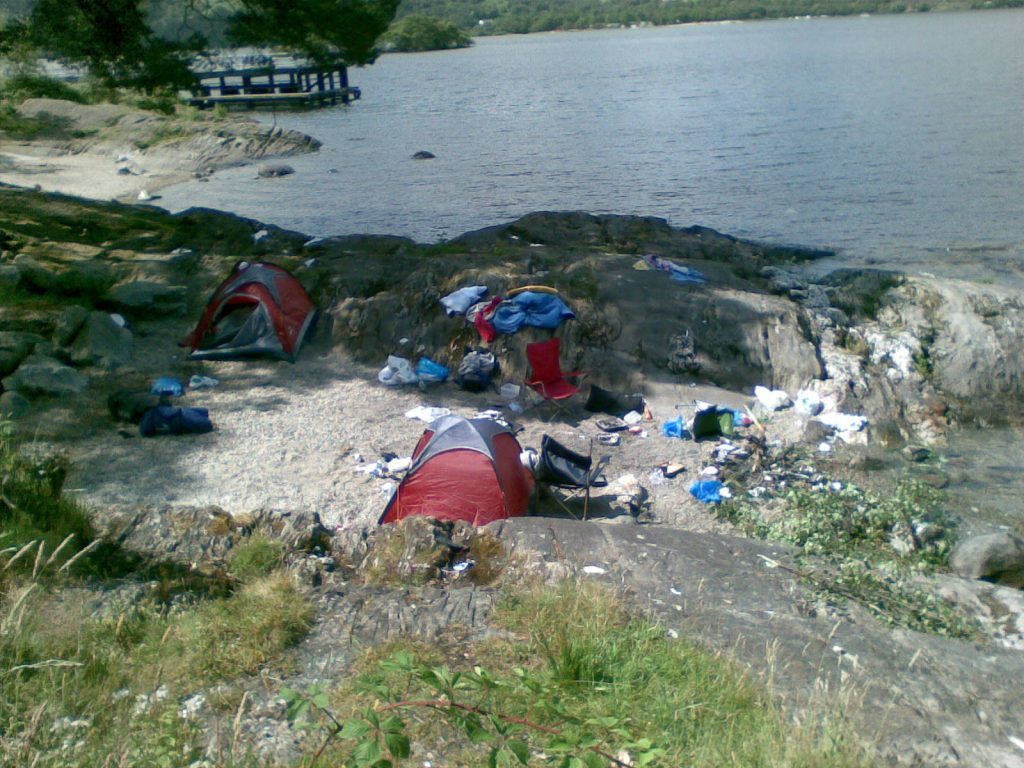 Abandoned camping equipment on the shores of Loch Lomond