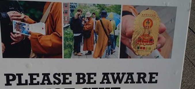 A warning issued in New York with regards the 'fake' monks.