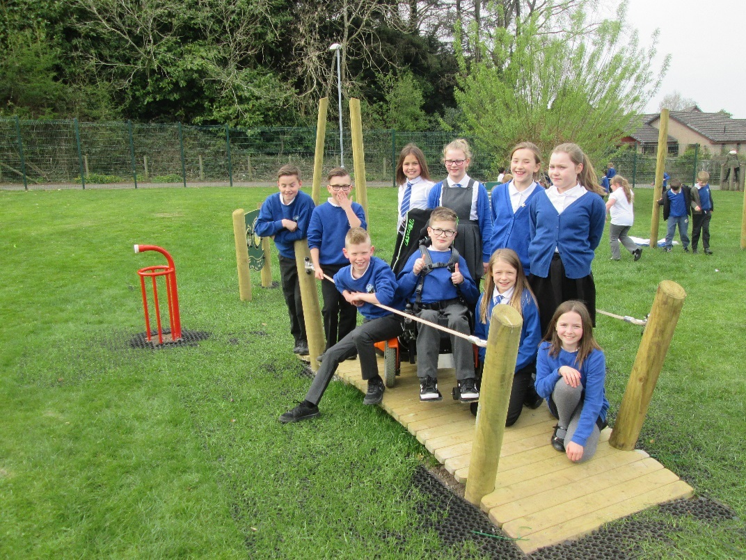 Whitehills Primary School pupils on the new equipment