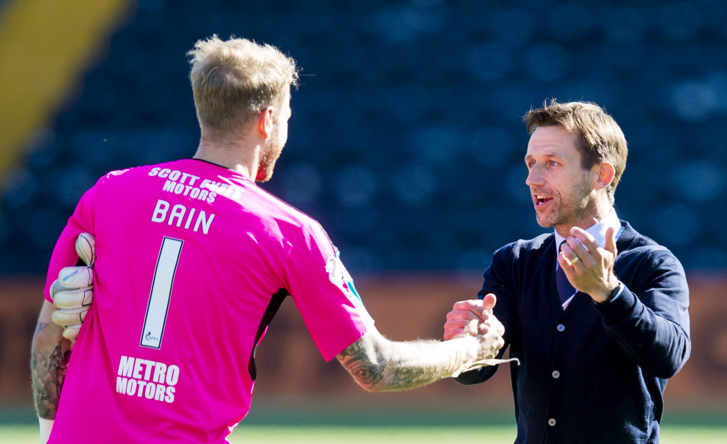 Scott Bain and Neil McCann at full-time on Saturday.