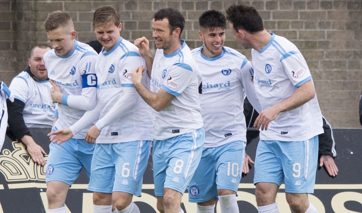 Forfar celebrate one of their goals.