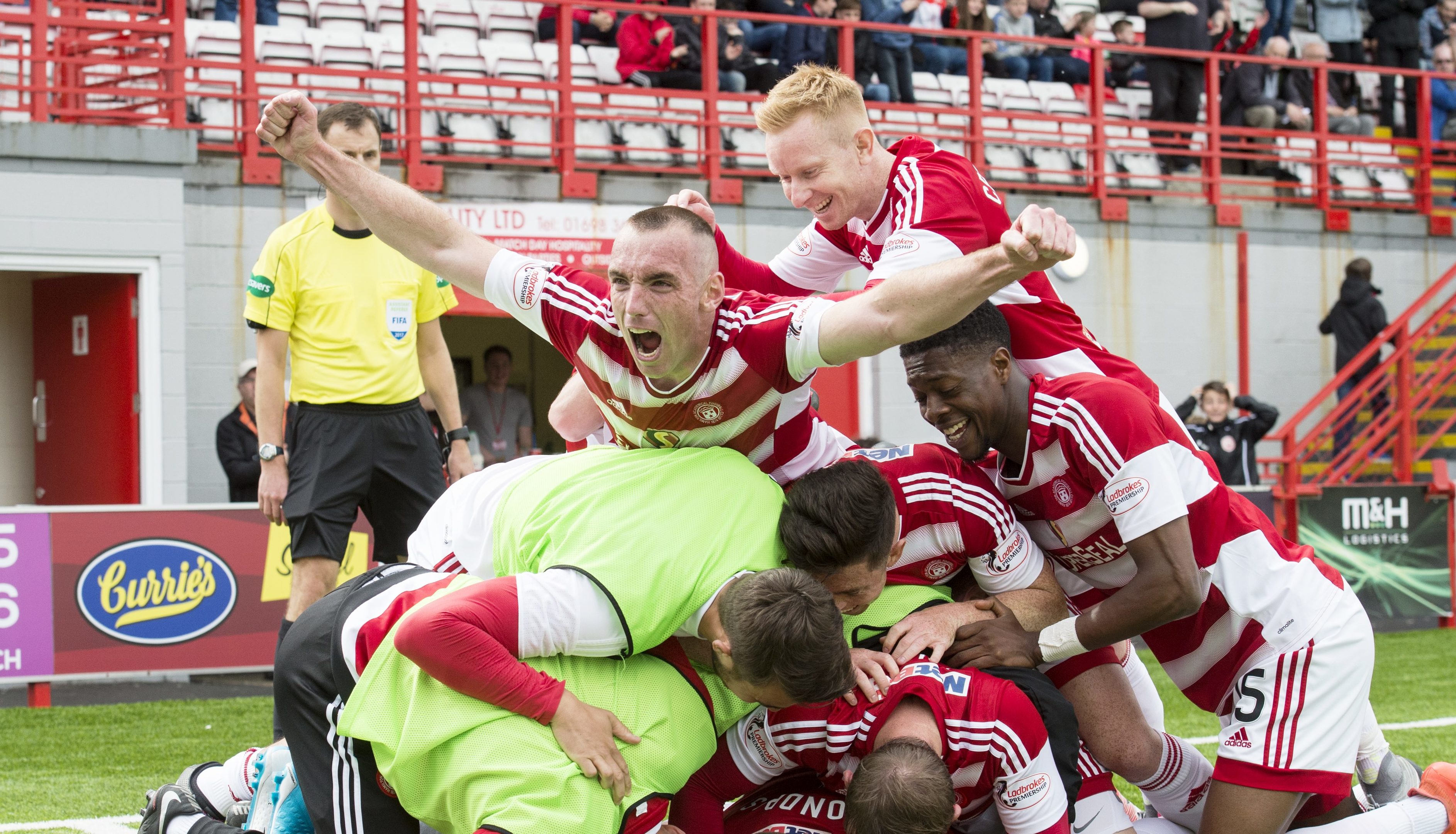 Hamilton celebrate their second goal.