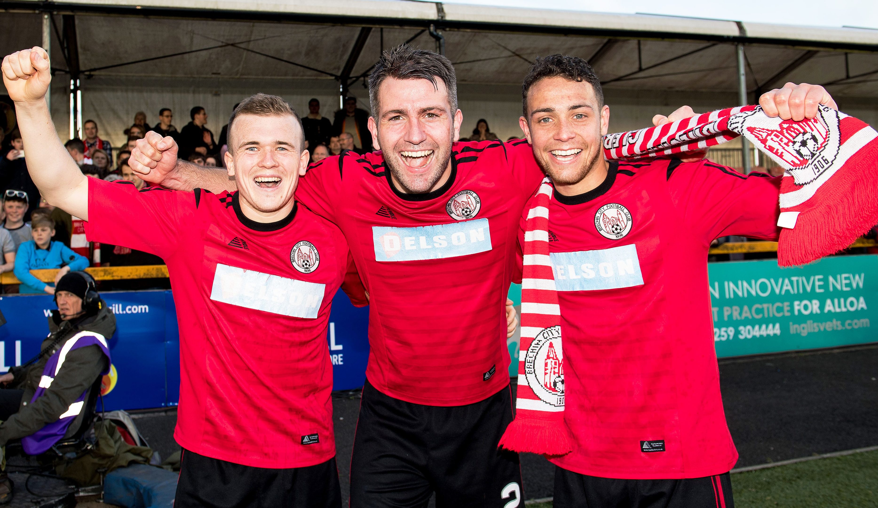 Brechin's Liam Watt, Paul McLean and James Dale at full time.