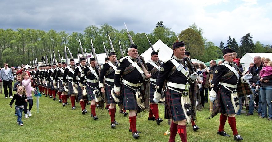 The Atholl Highlanders 'March On' at the Atholl Gathering.