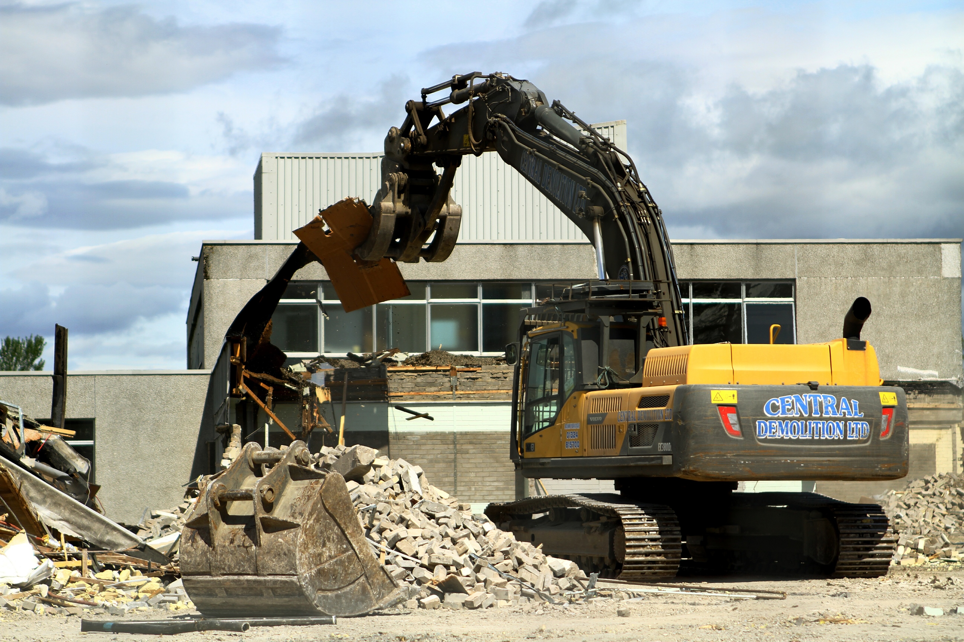 Machinery at the former Forfar Academy beside the community wing on Wednesday