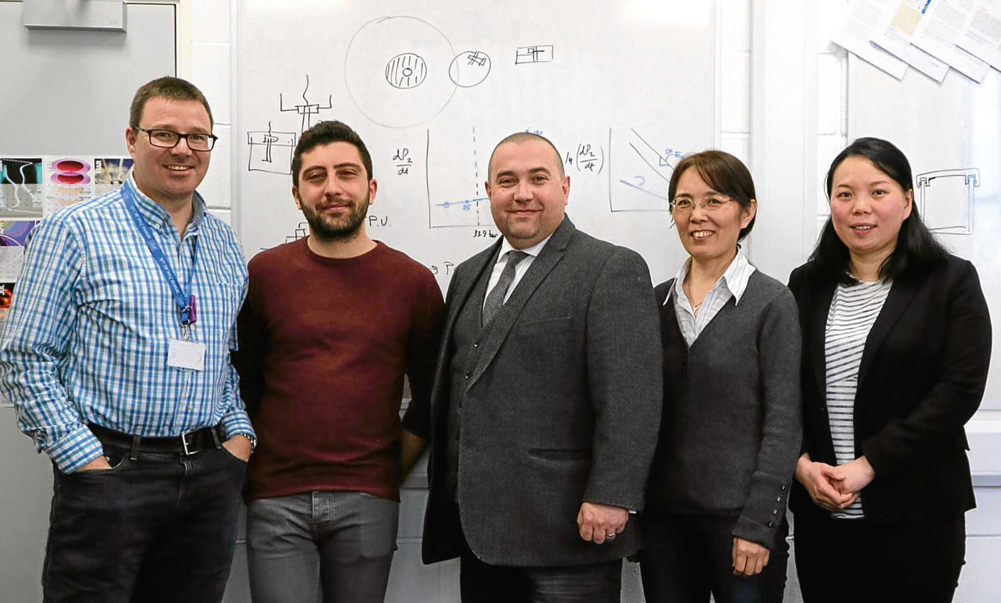 Professor David Bucknall, Luca Pellegrino, Professor Danmei Sun and Dr Meixuan Chen of Heriot Watt University  with Iron Ocean founder Simon Lamont (centre)