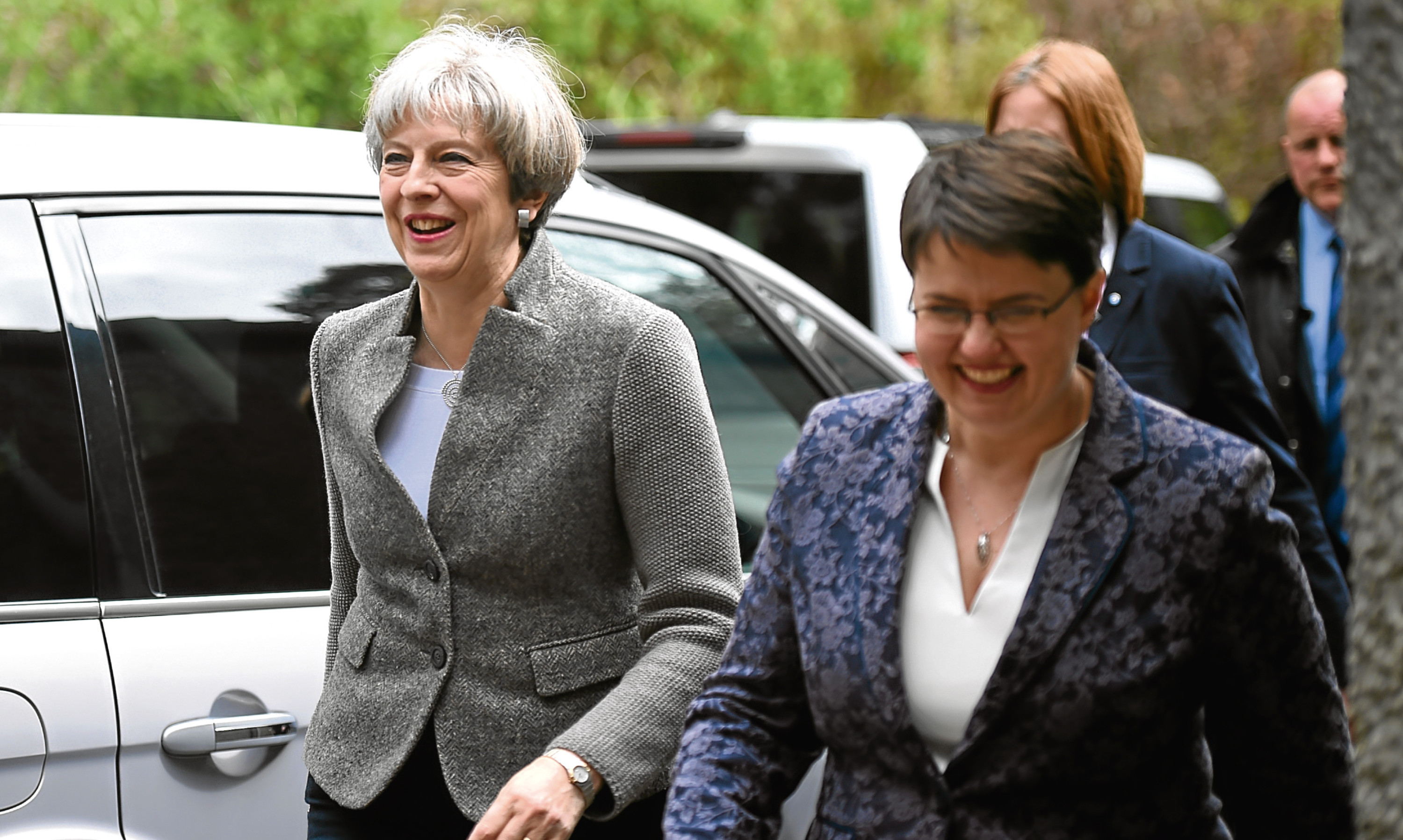 Theresa May and Ruth Davidson at Crathes.