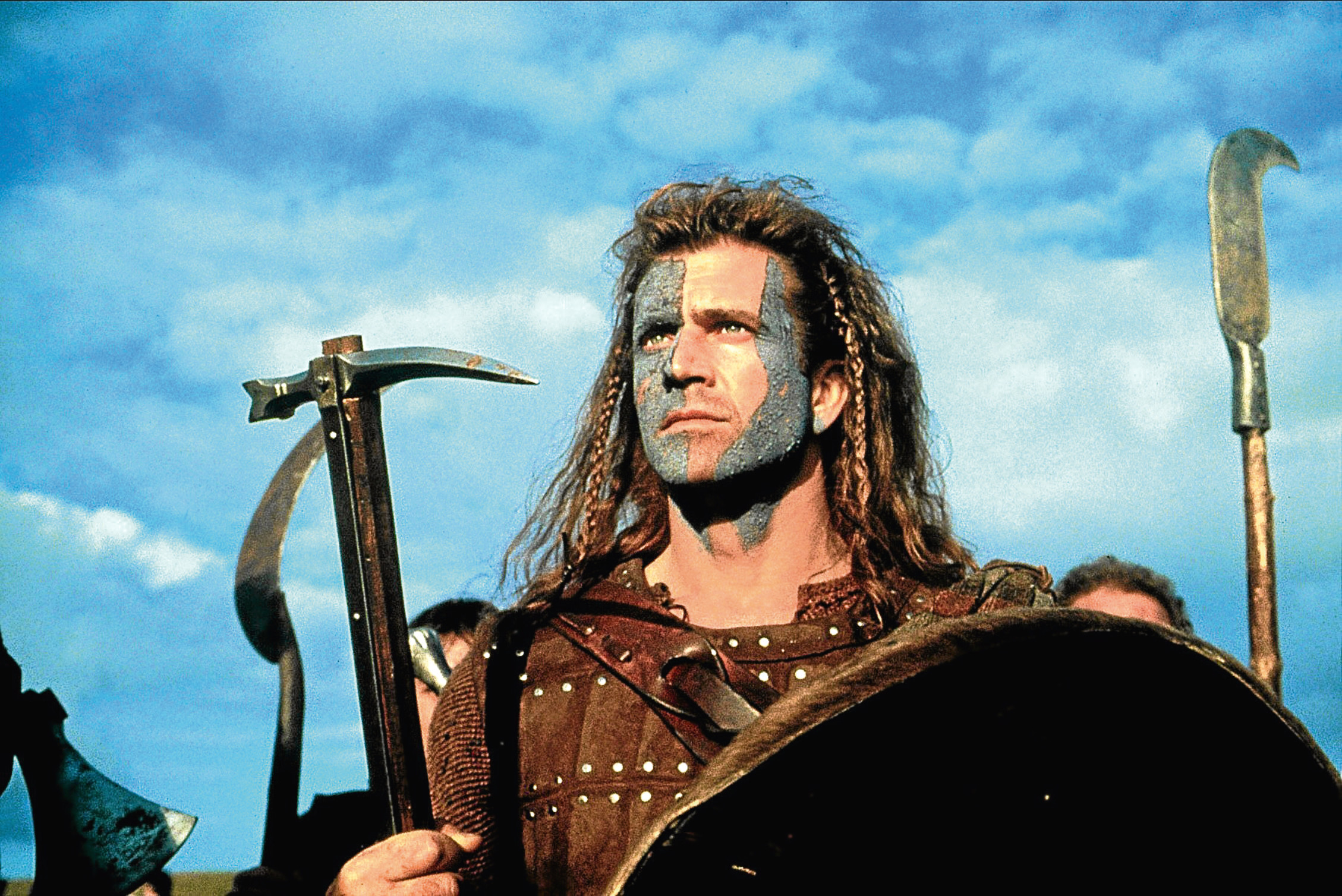 Mel Gibson portrays William Wallace in the 1995 film Braveheart.
