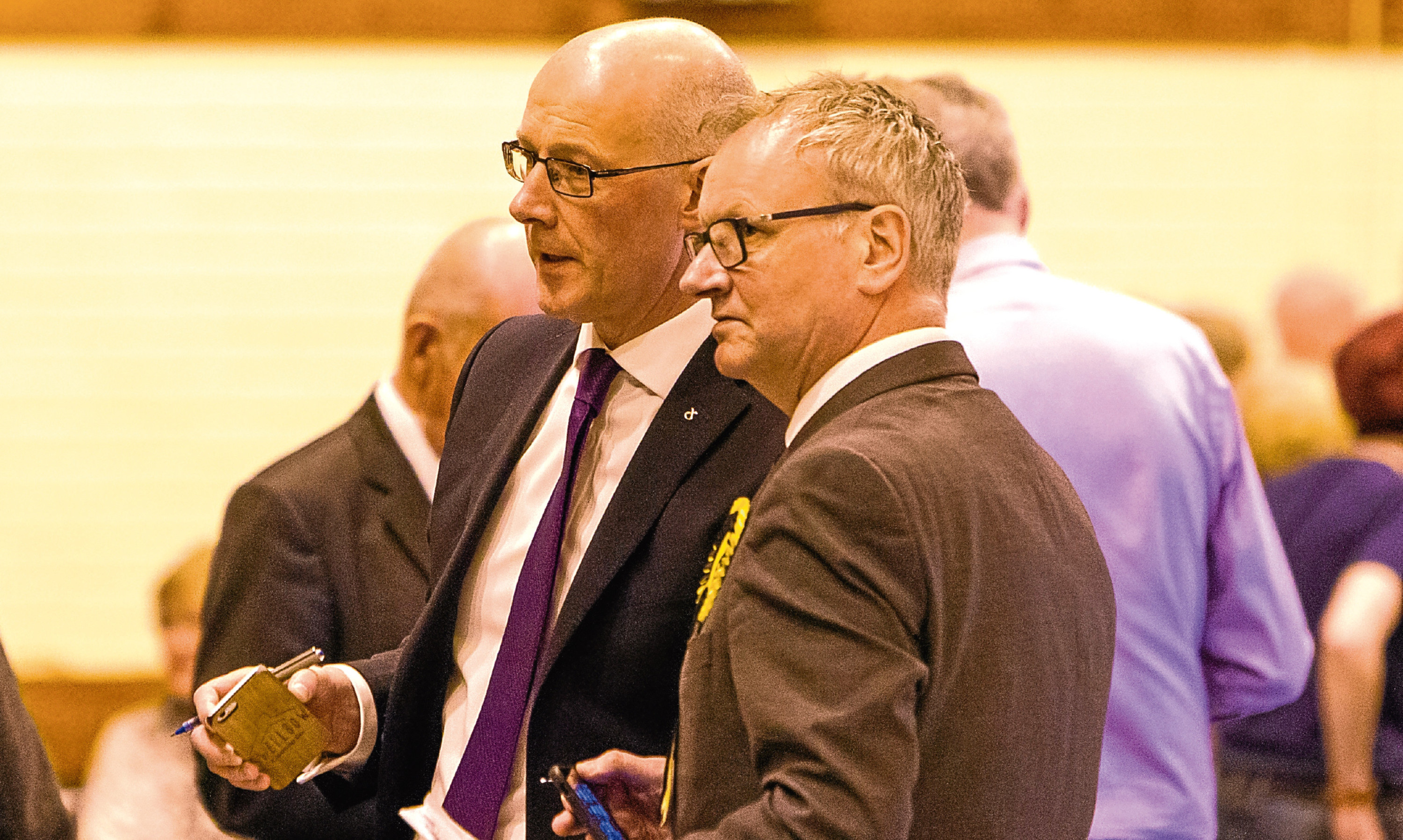 Pete Wishart, right, pictured with John Swinney at the local election count in Perth, is one SNP MP whose seat could be vulnerable in the general election.