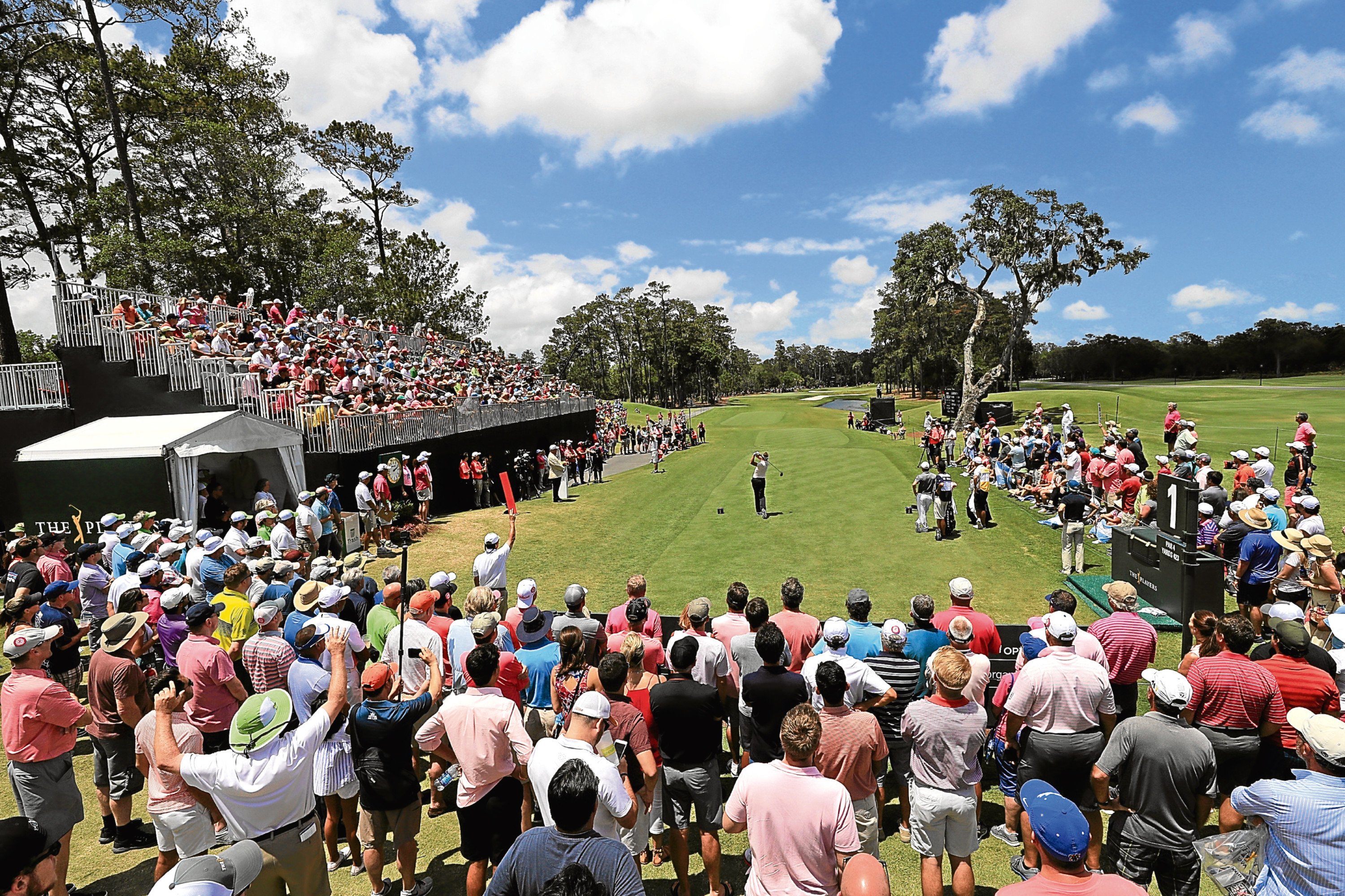 Ian Poulter hits from the first tee during the final round of the Players at Sawgrass.