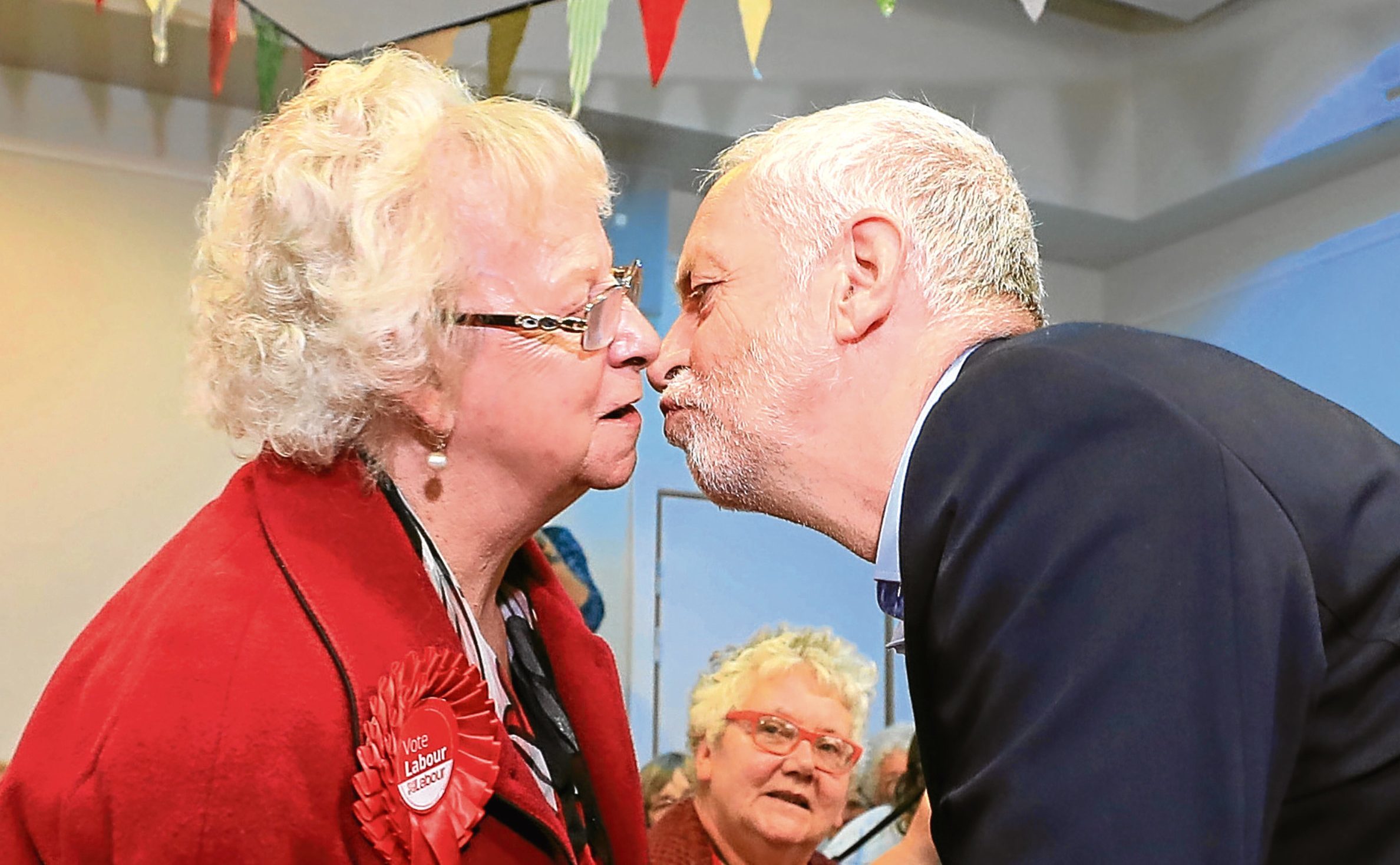 Jeremy Corbyn greets former Halifax MP Alice Mahon, 79, at Hebden Bridge Town Hall, during a General Election campaign visit.