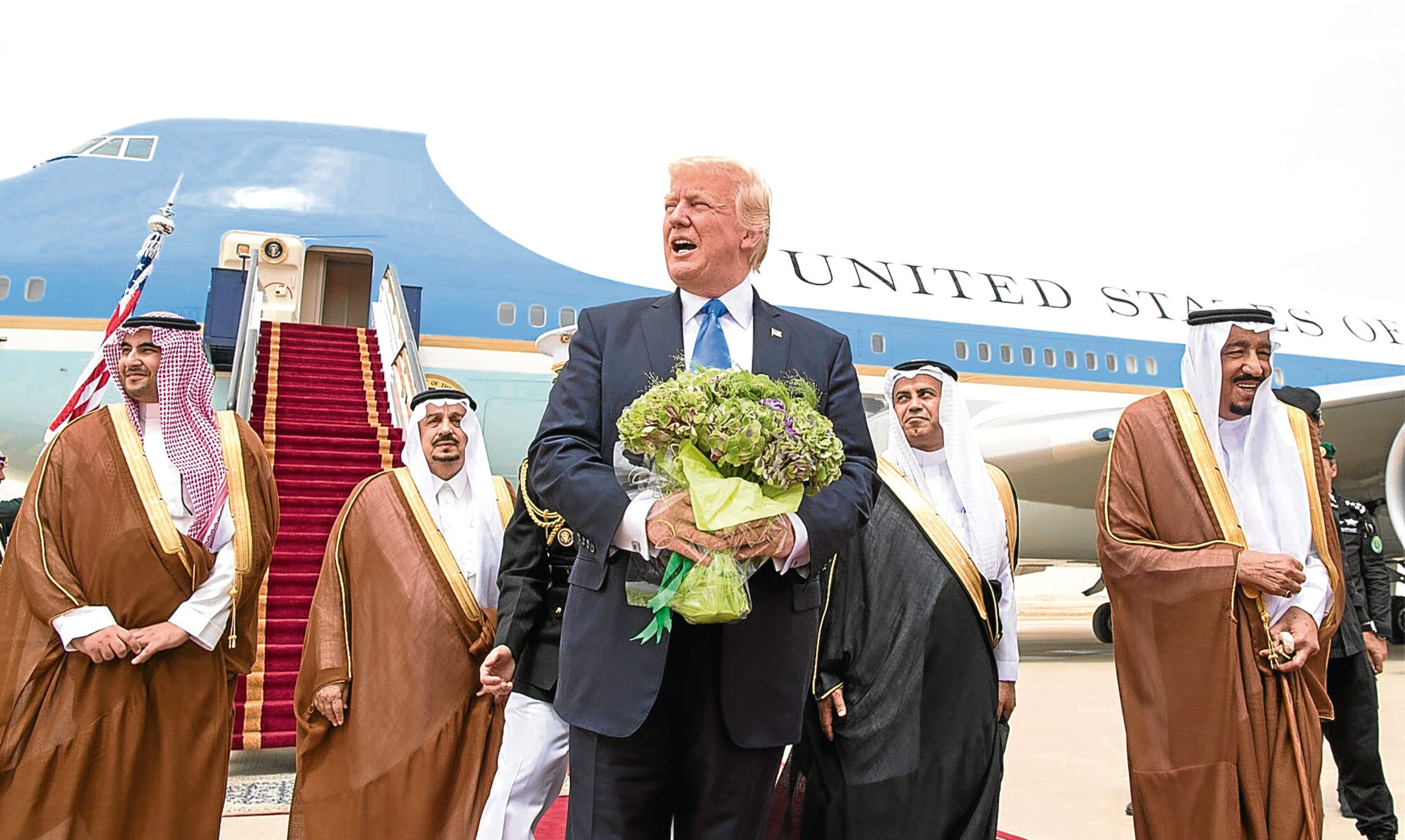 Donald Trump is welcomed to Saudi Arabia by members of the Saudi royal family