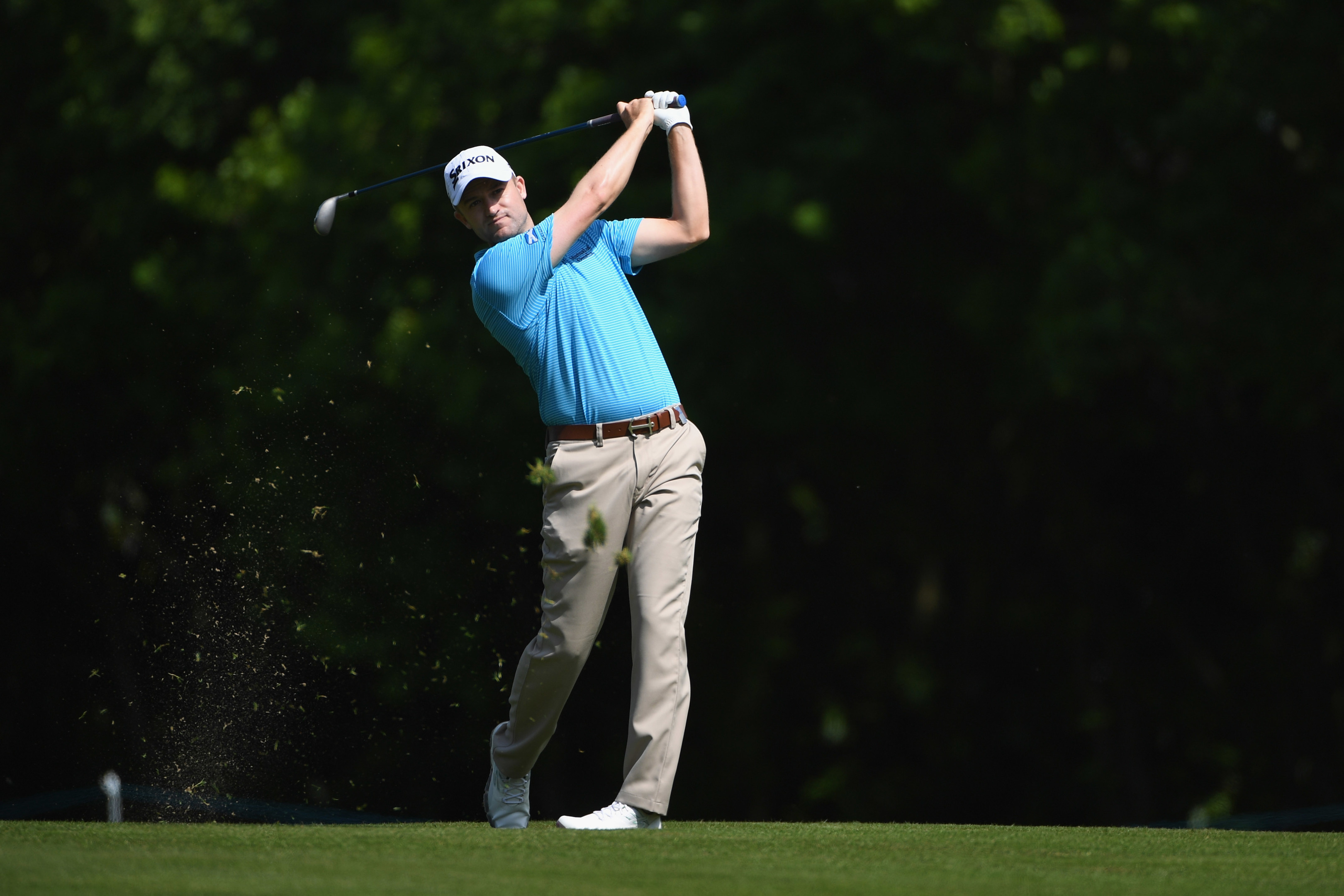 Russell Knox of Scotland hits an approach during the BMW PGA Championship Pro-Am at Wentworth yesterday.