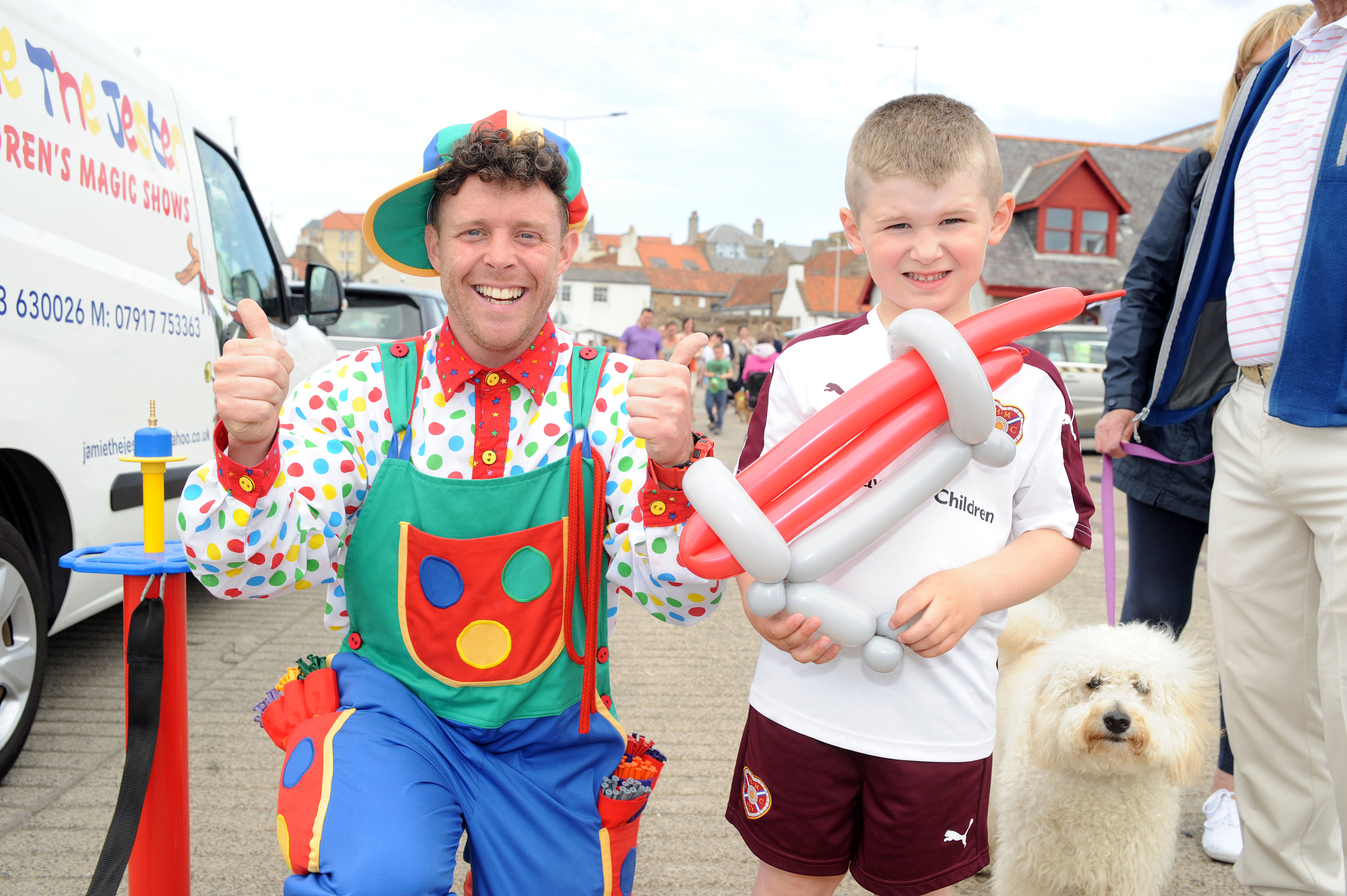 A balloon modelling jester entertained children at Anstruther Harbour Festival