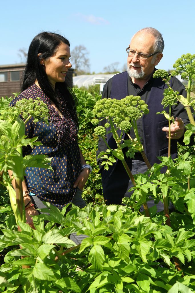 Dr Geoff Squire points out an angelica plant to Gayle.