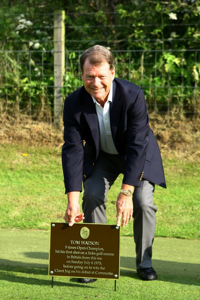 Tom Watson unveiling his plaque at Monifieth Golf Links last year.