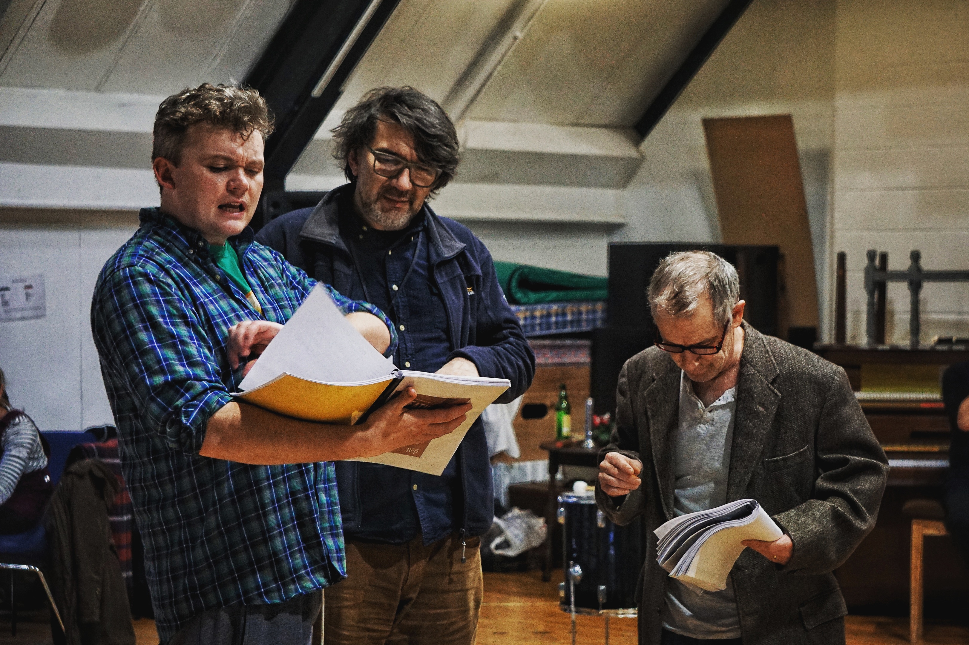 Joe Douglas, Nikola Kodjabashia and Billy Mack during rehearsals for Death of a Salesman.