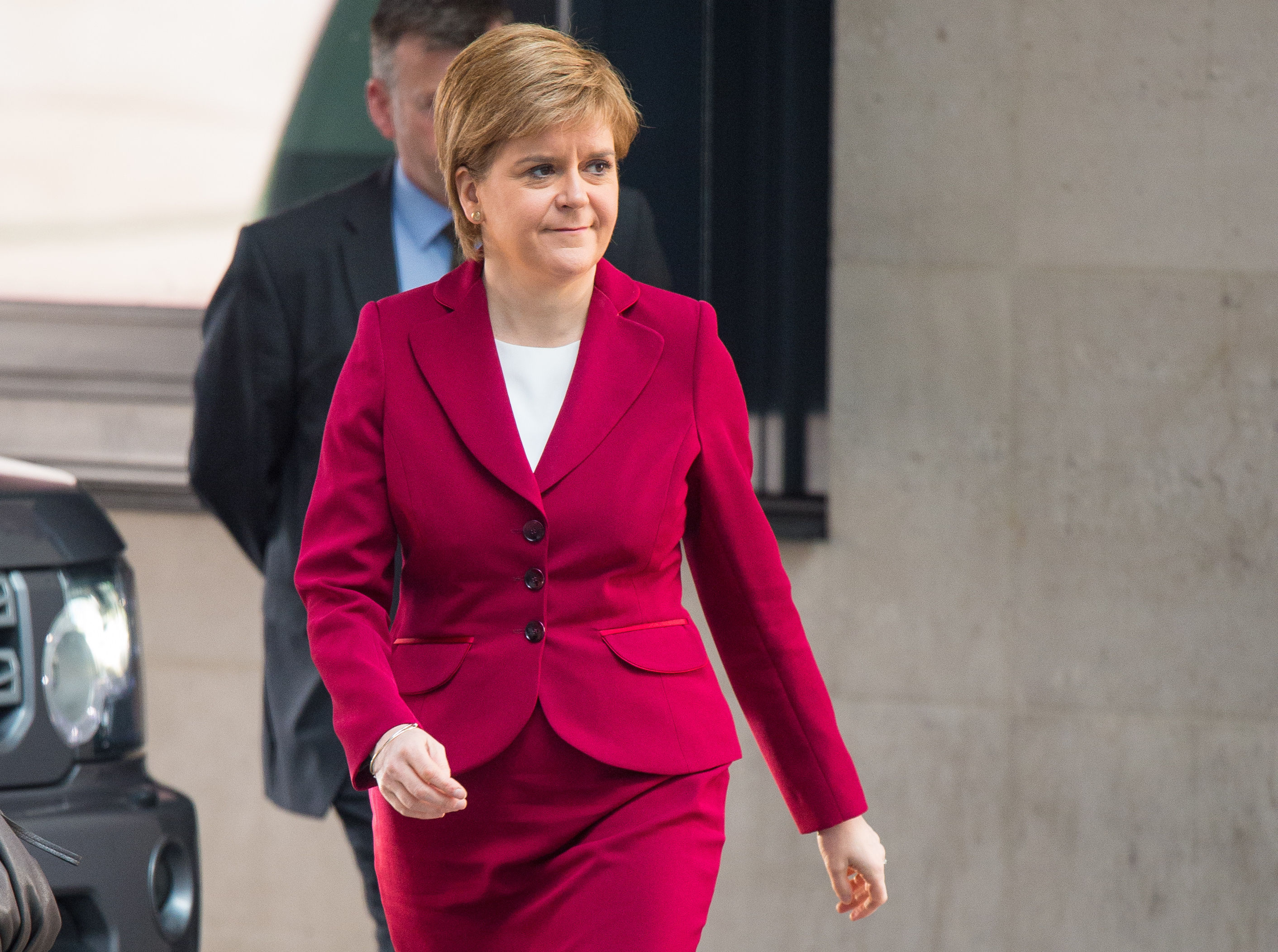 First Minister and SNP leader Nicola Sturgeon arrives at BBC Broadcasting House in London to appear on The Andrew Marr Show. PRESS ASSOCIATION Photo. Picture date: Sunday May 14, 2017. See PA story ELECTION stories. Photo credit should read: Dominic Lipinski/PA Wire