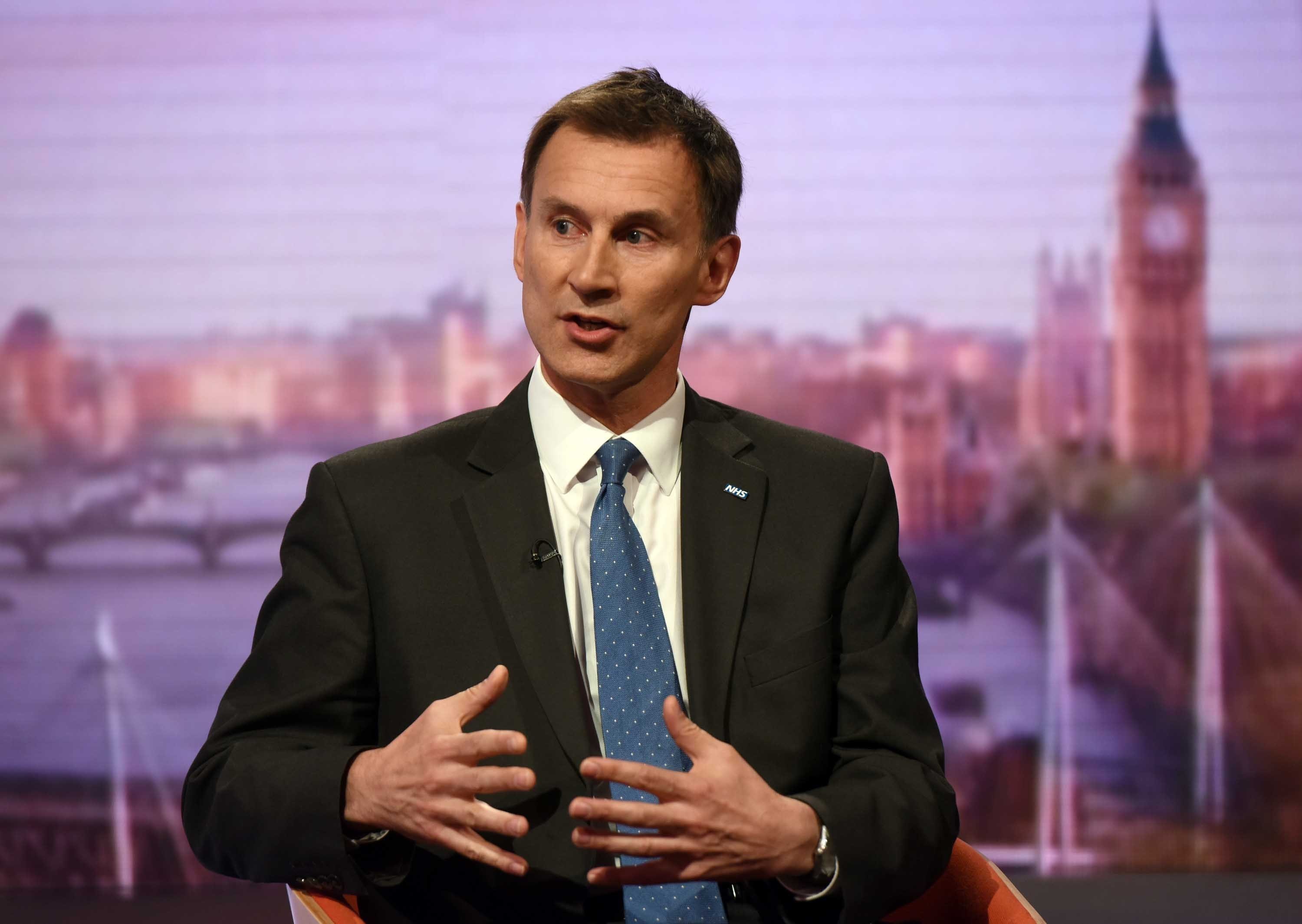 Health Secretary Jeremy Hunt appearing on the BBC One current affairs programme, The Andrew Marr Show.