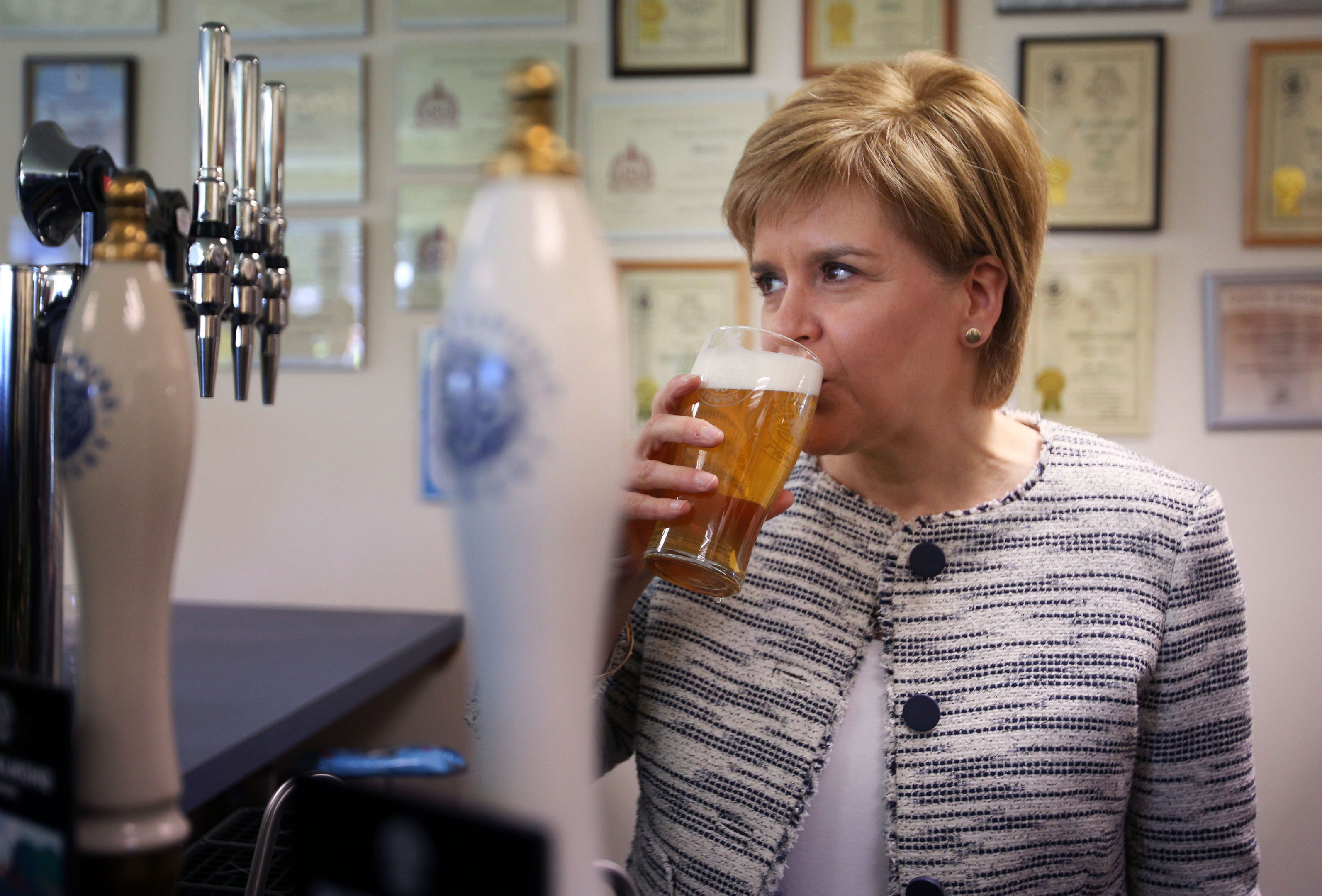 First Minister Nicola Sturgeon during a visit to the Inveralmond Brewery in Perth.