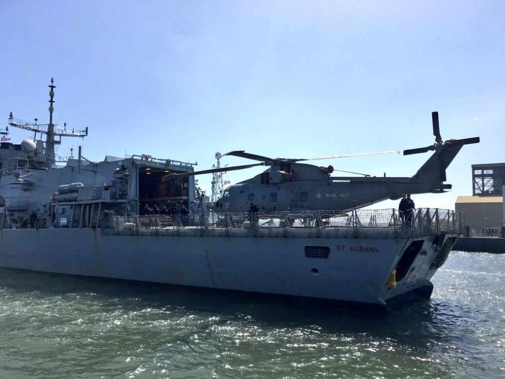 The Royal Navy vessel arrives.