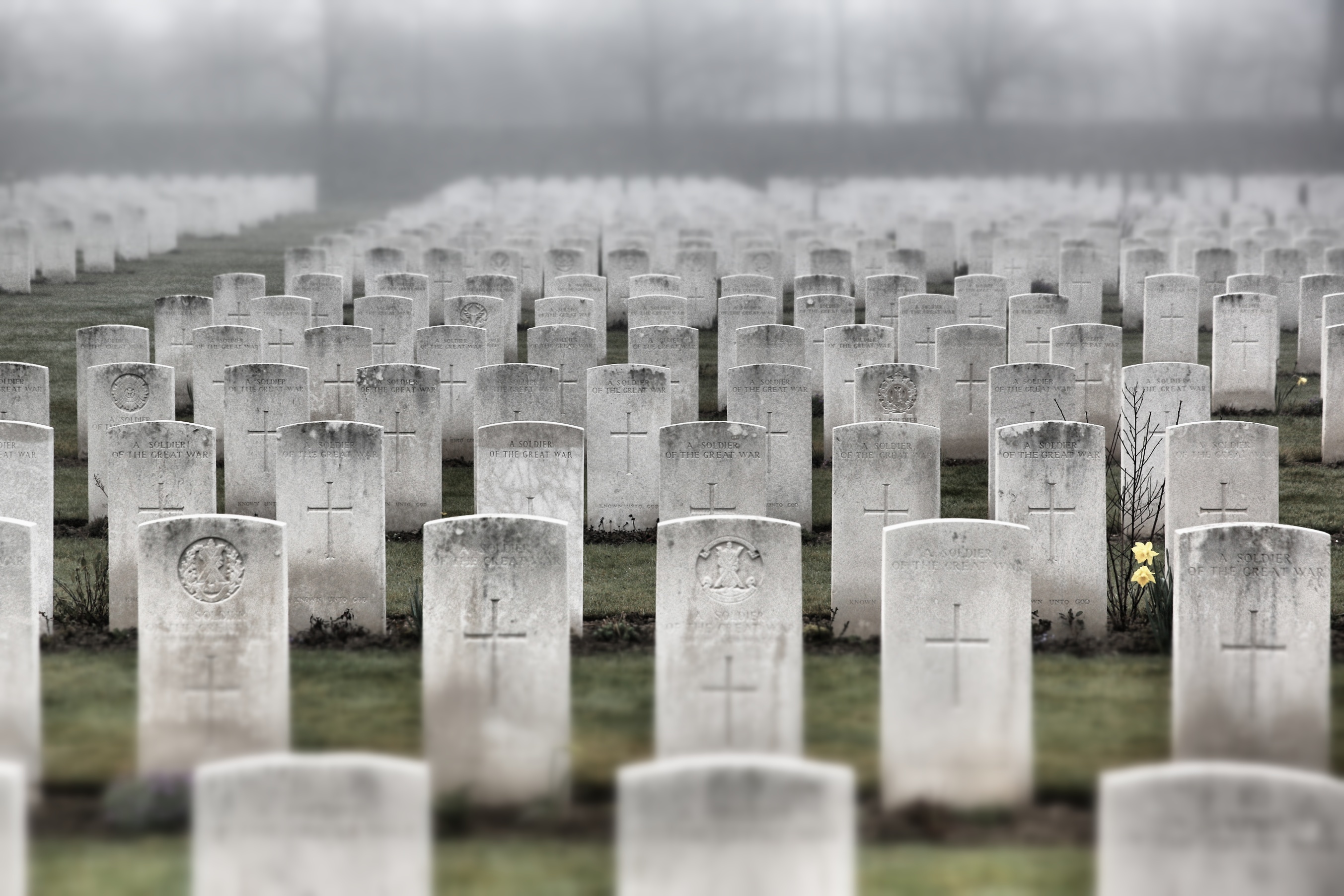 Headstones at the Loos British Cemetery in Loos-en-Gohelle, France.