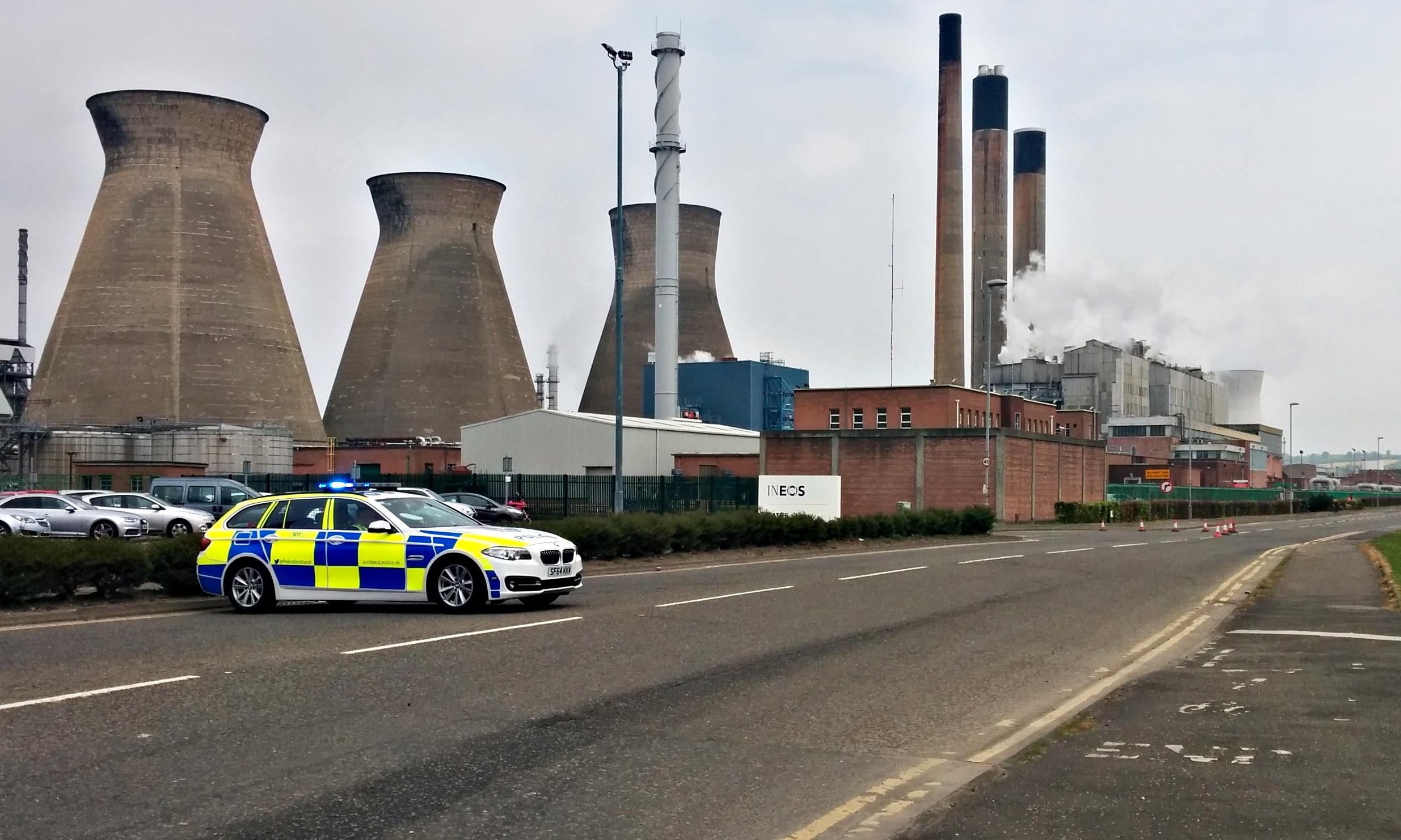 Police blocking access to the Ineos plant at Grangemouth.