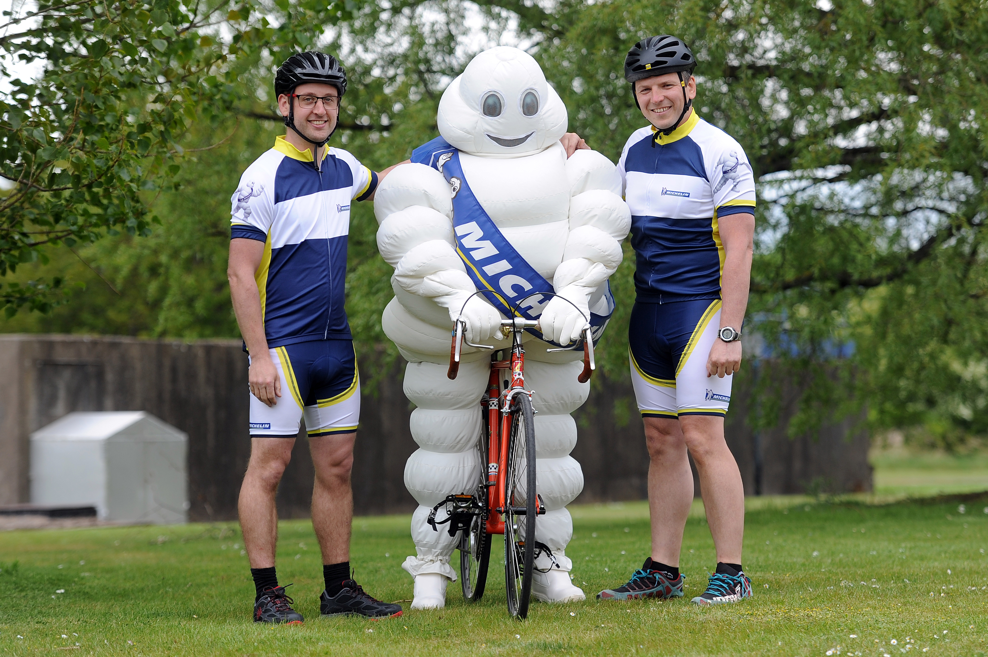 Sam (left) and Steven with the Michelin man at Baldovie