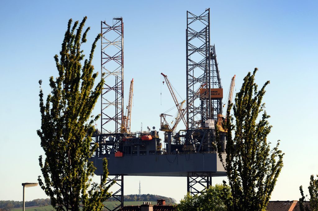 One of the oil rigs being held in Dundee awaiting contract drilling work has been elevated.