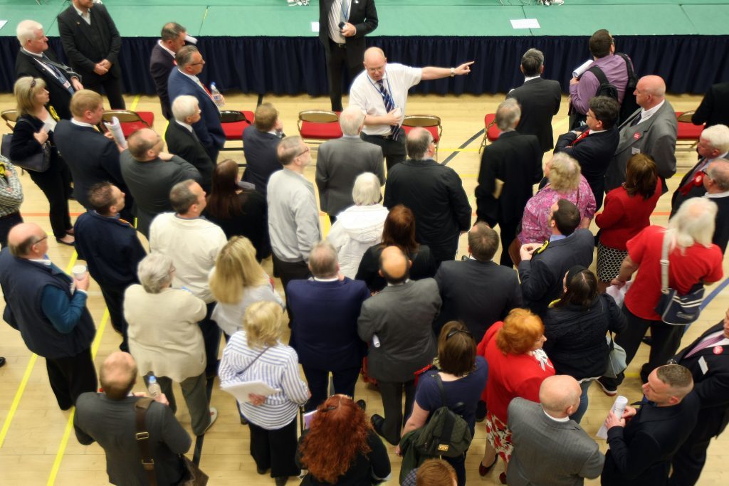 Candidates and supporters at the count.