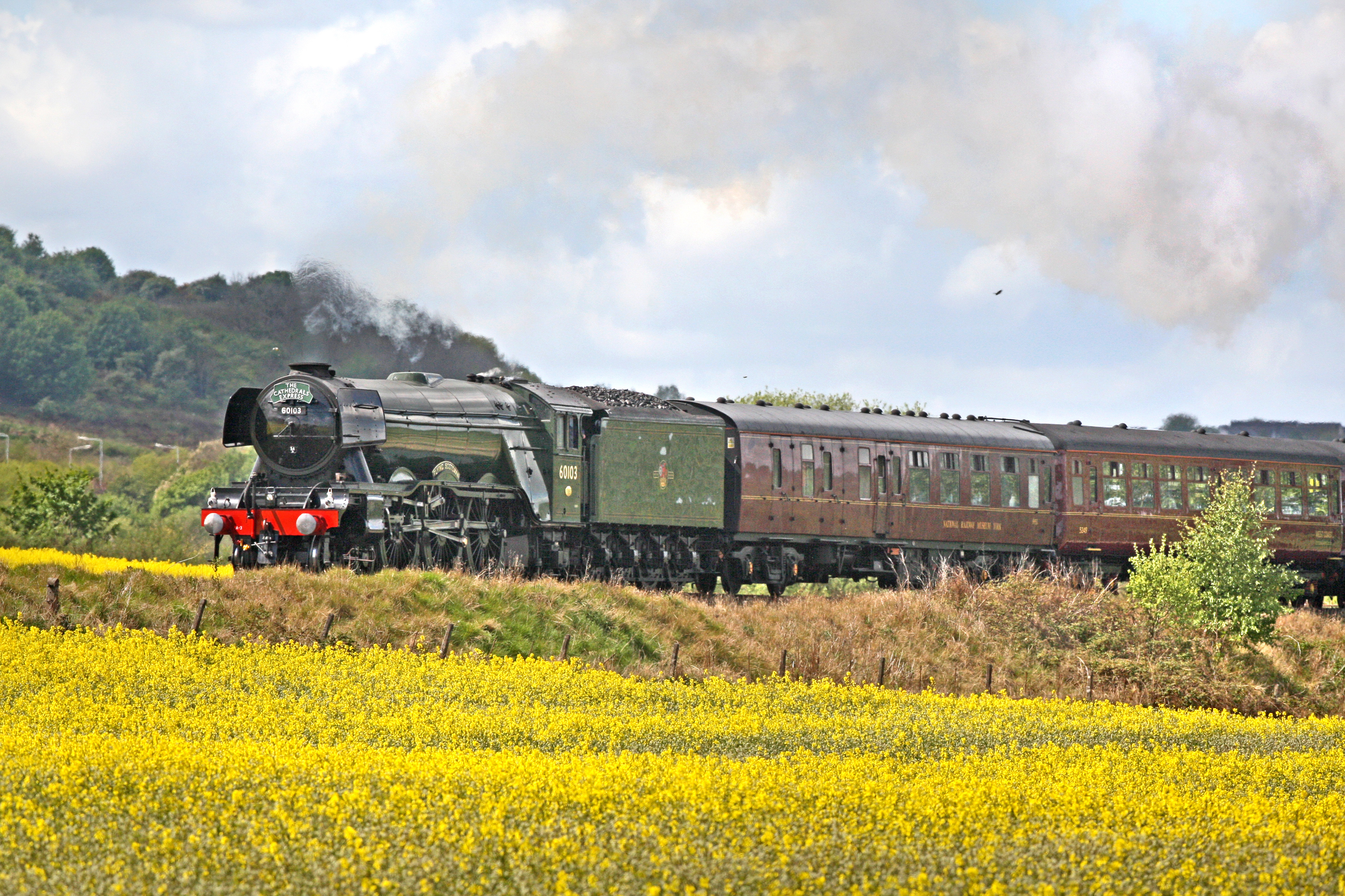 Tthe worlds most famous locomotive passes near Dalgety Bay