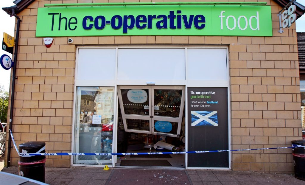 Goods were stolen in a ram raid at Co-Op store at Panmurefield Village, Dundee.