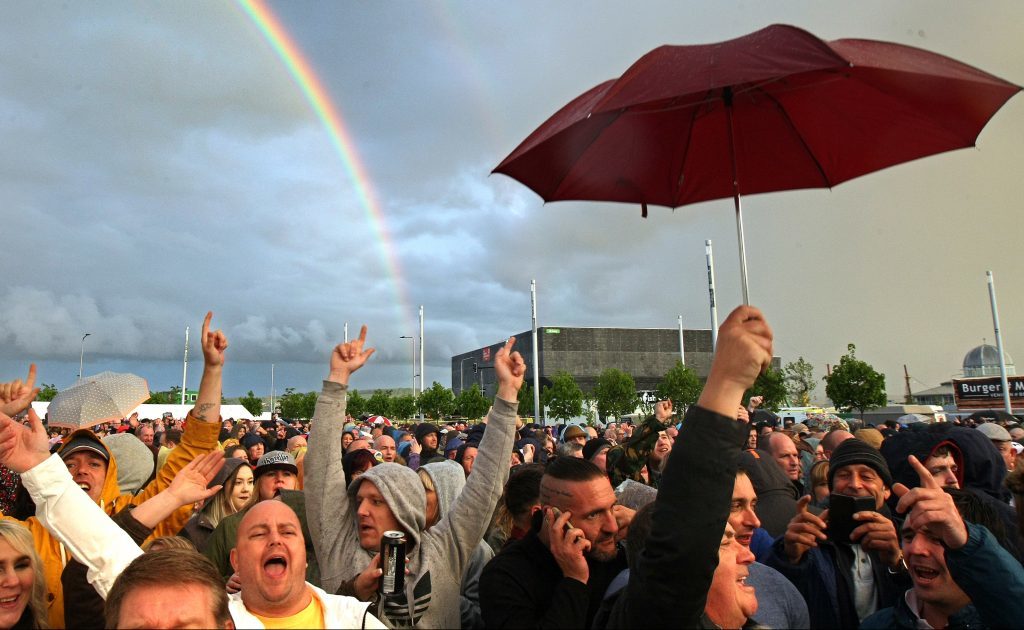 Rainbow over the UB40 crowd at Slessor Gardens.