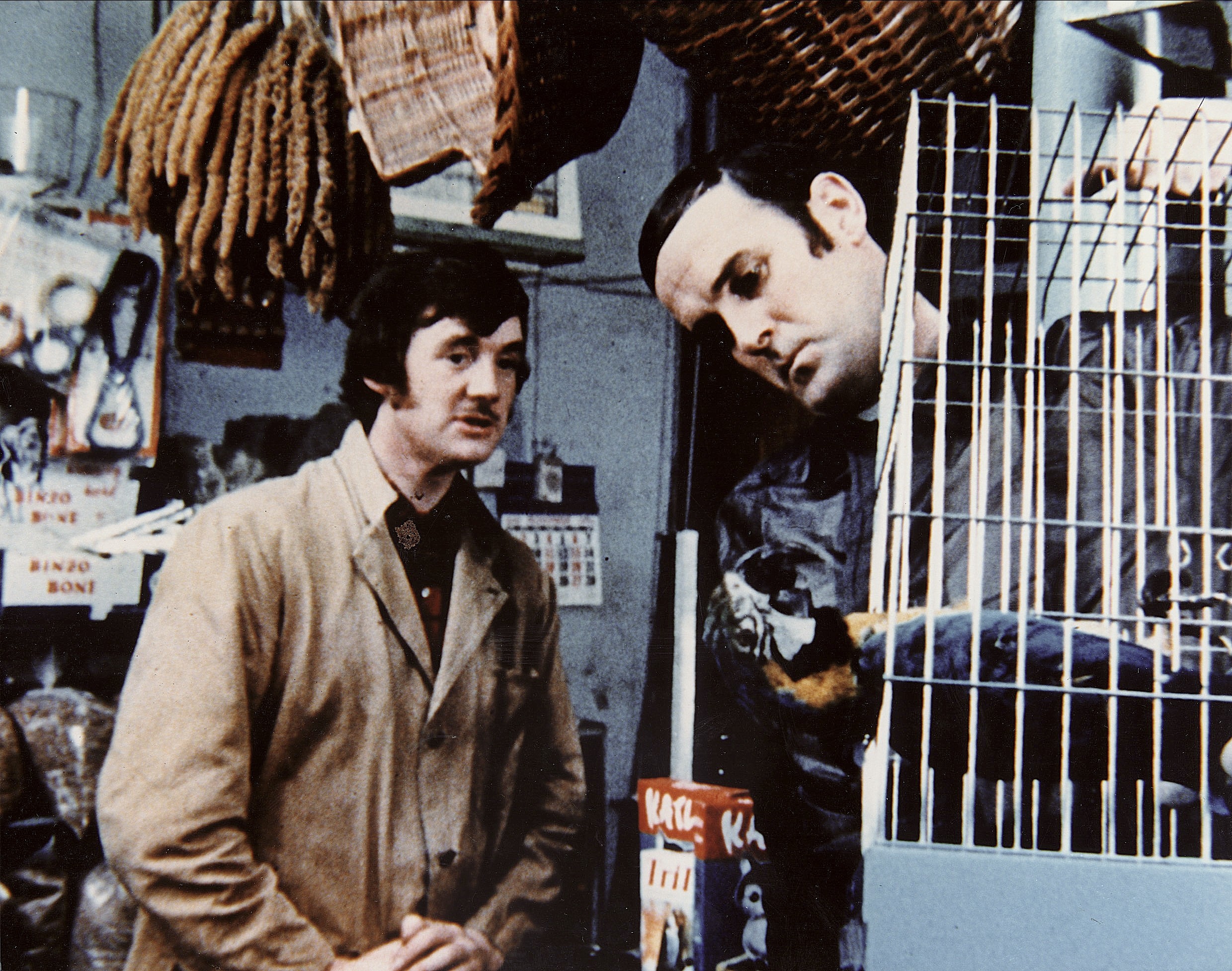 Michael Palin in the famous 1971 'parrot' sketch of Monty Python's Flying Circus with John Cleese