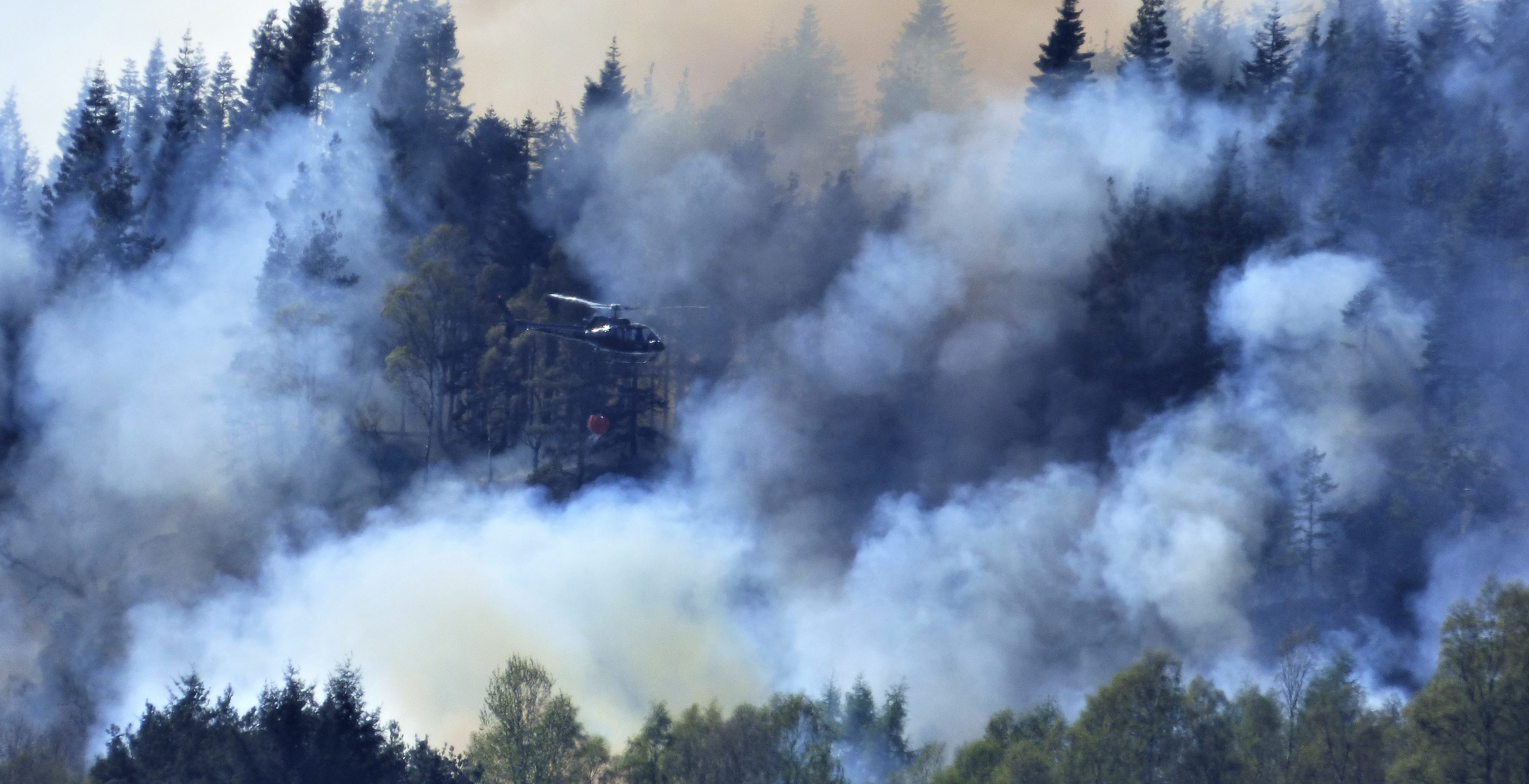 Thick smoke billows from Faskally on Thursday. Pictures by Marie and Sandy Reid.