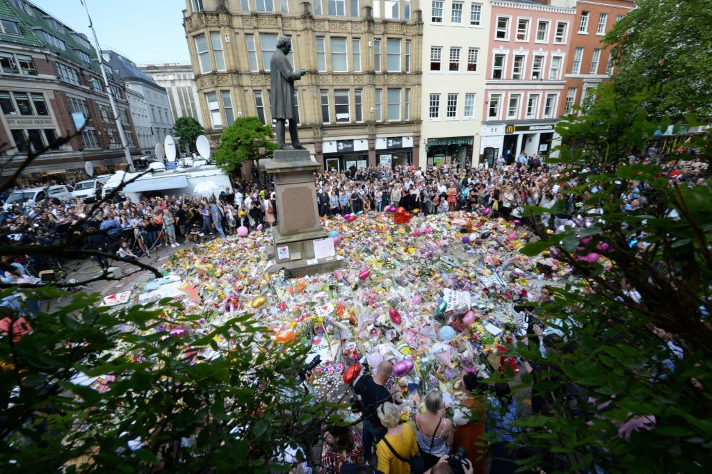 A minute's silence for victims of the bombing in St Ann's Square, Manchester.