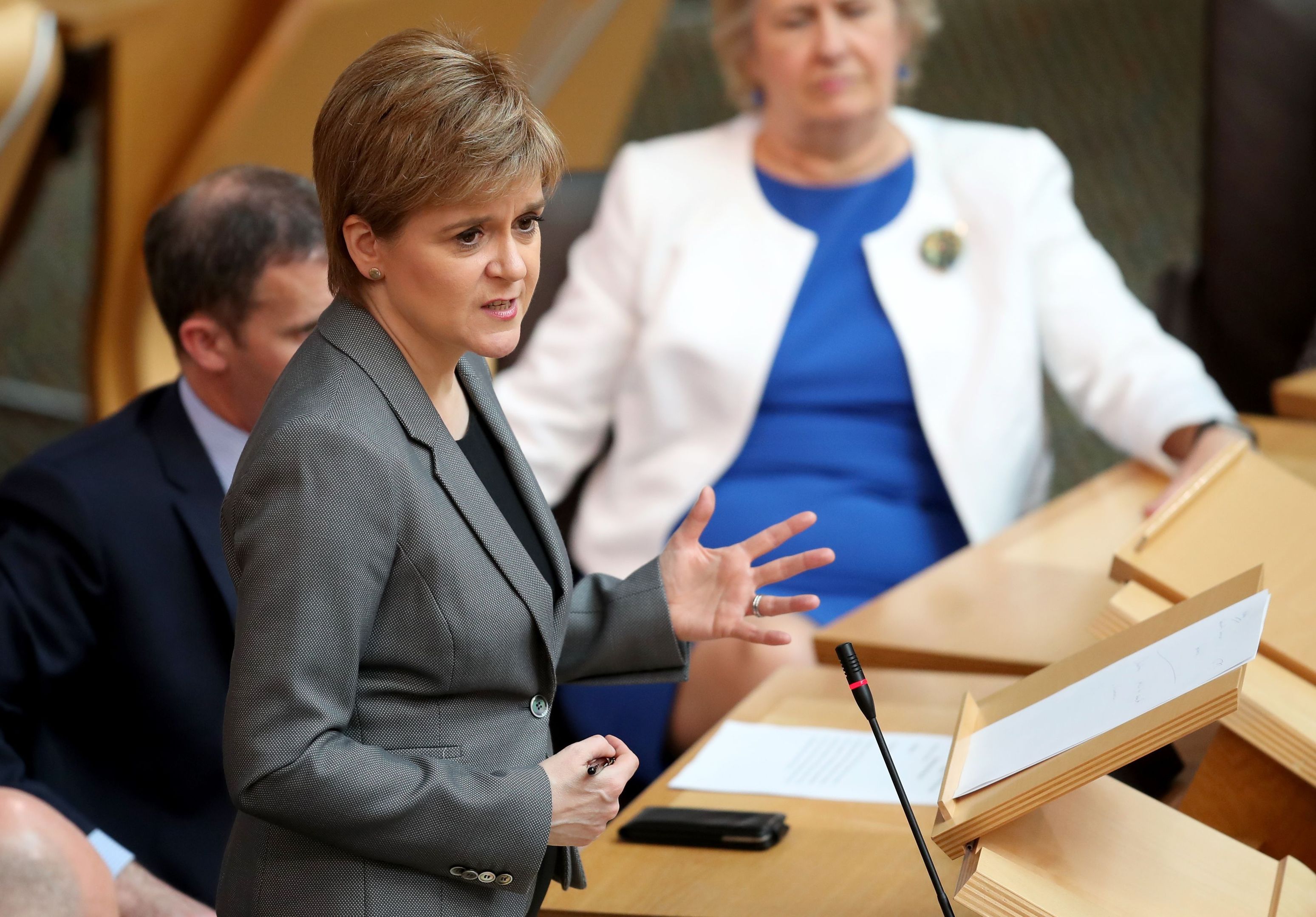 First Minister Nicola Sturgeon delivers her Security in Scotland statement to MSPs in the main chamber of the Scottish Parliament.