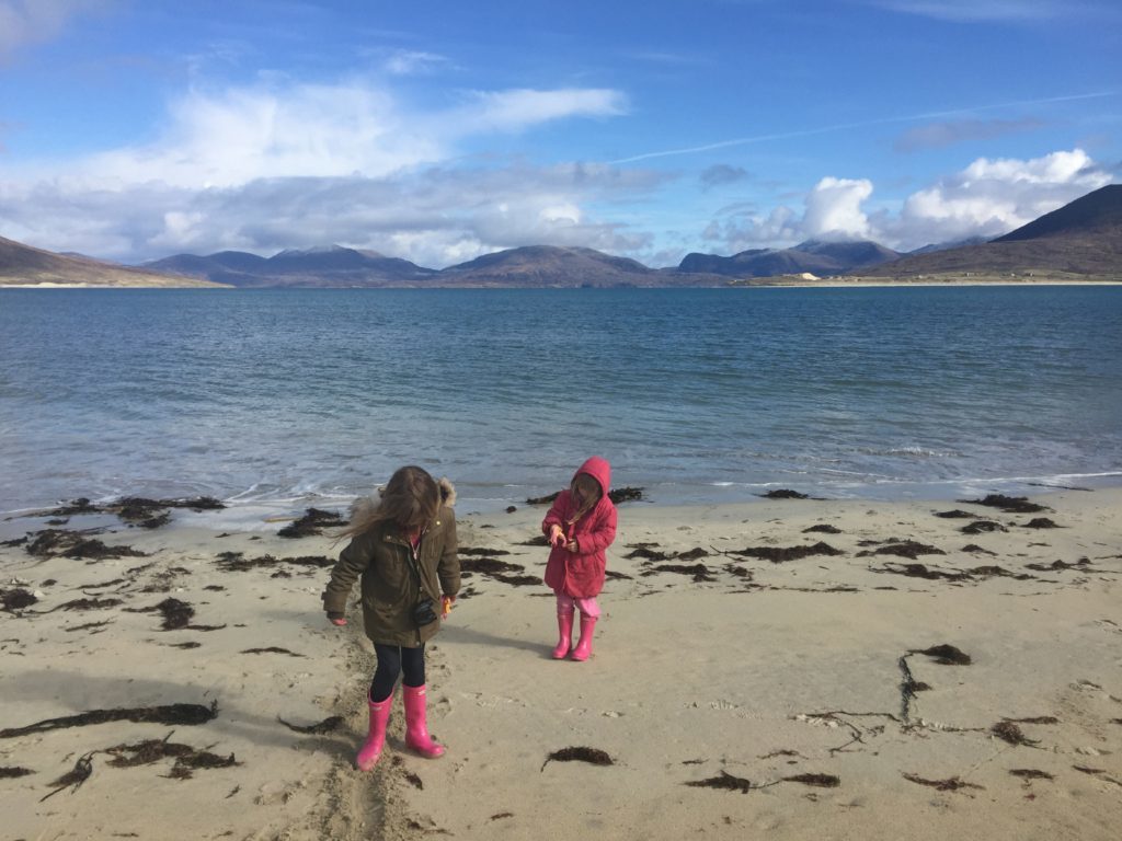 Robin's daughters enjoying one of the many beaches on Harris.