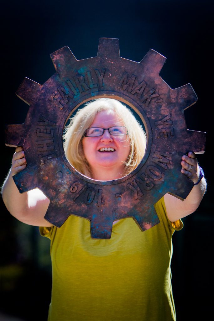Pam Kelly, HNC Contemporary Art Practice, with her 'Cog'.