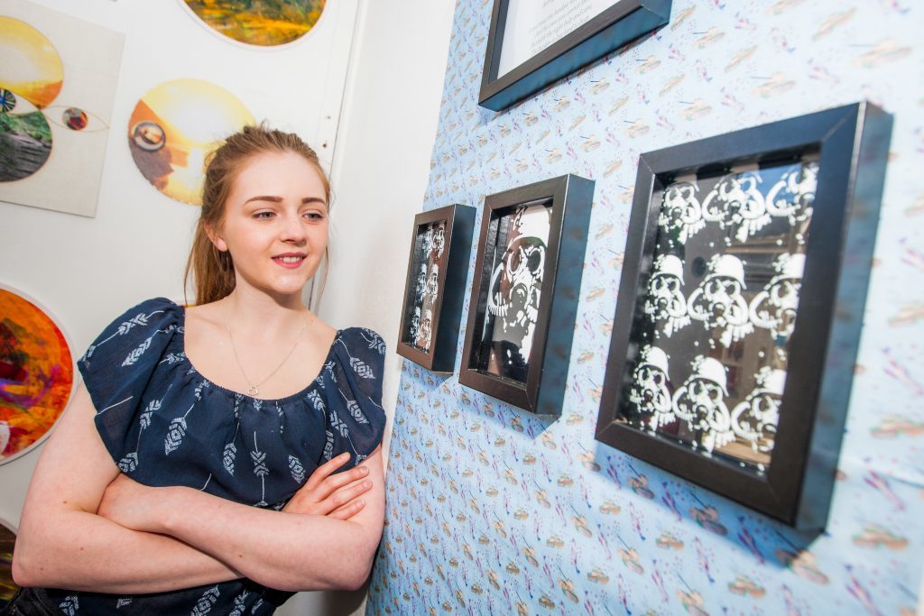 HND Contemporary Art Practice student Amiee MacIntosh, with her World War(s) inspired work. 