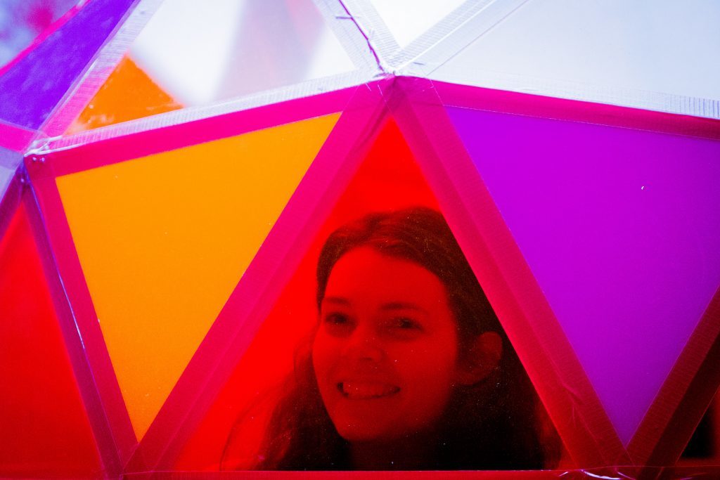Picture shows Zoe Gibson (aged 22) with her piece she calls 'Red Shed'.