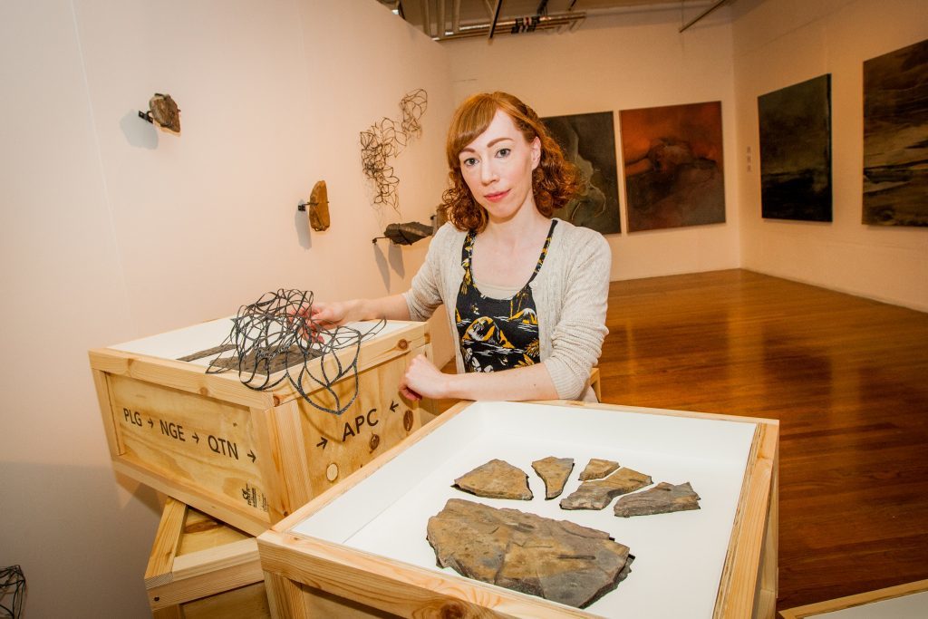 Picture shows Joanne Hall (aged 29) with her piece 'Traces'.