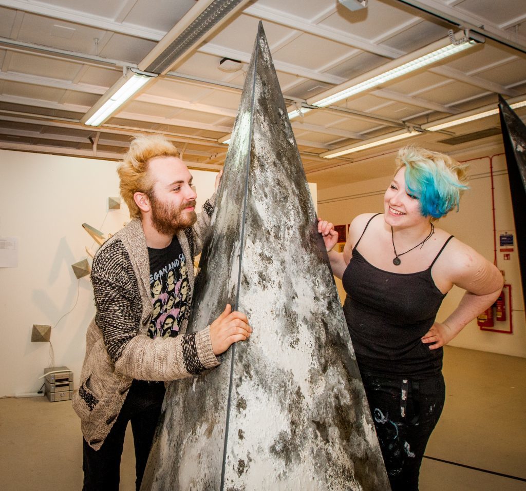 Catherine Bunney (aged 21) with her piece called (AN)ECHOIC, alongisde her partner Chris Gerrard.