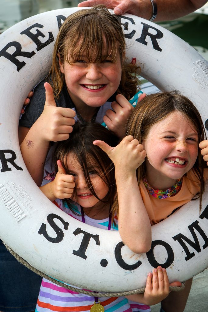  St Andrews Harbour gala: fun aboard Reaper berthed in the harbour; at the back is Zoe Gordon (aged 11) and front left is Madison Gillon (aged 4) and sister Kaitlyn Gillon (aged 7) from St Andrews/Leuchars area. 