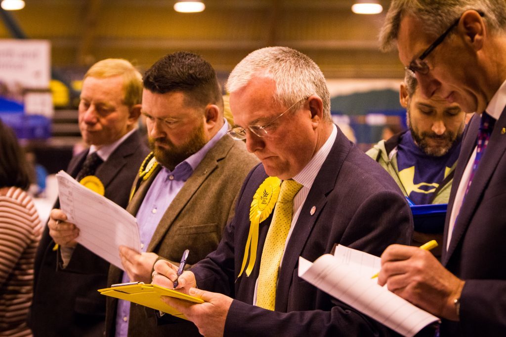 The count in full flow. Peter Barrett and others keeping a close eye on events.