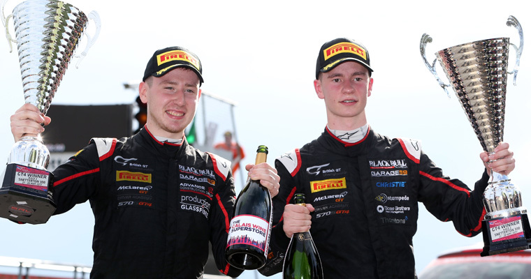 Ciaran Haggerty (left) and Sandy Mitchell savour Snetterton victory