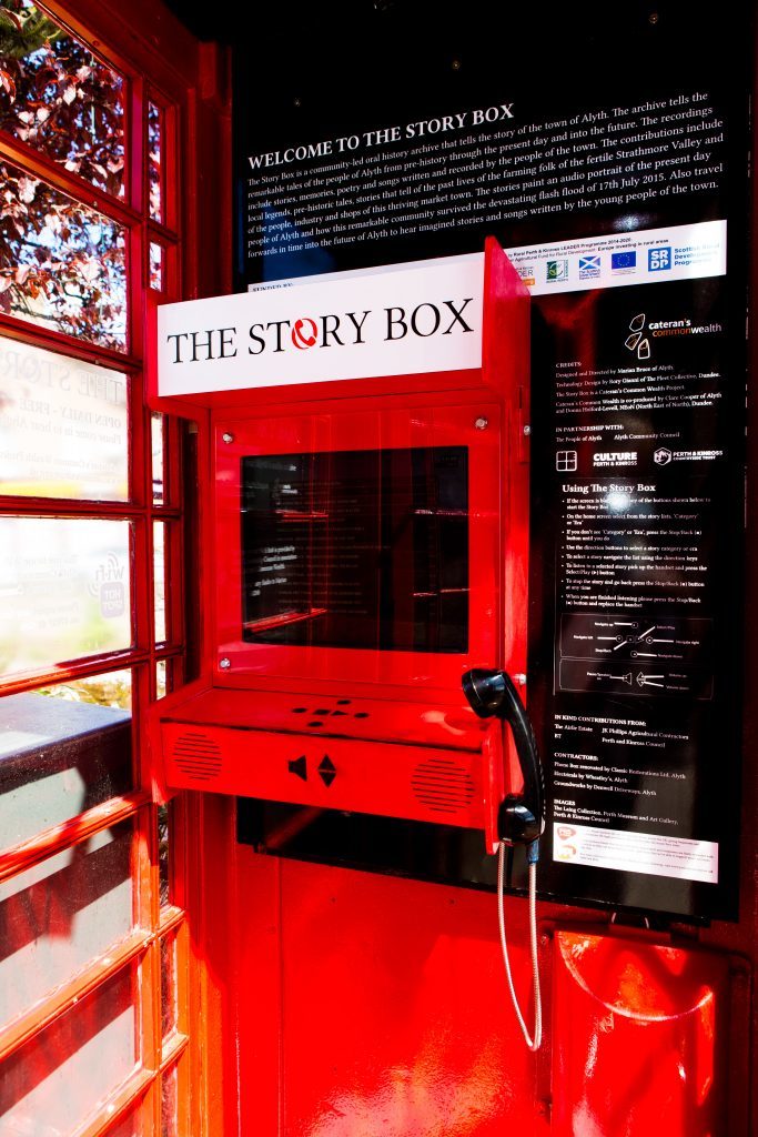 The telephone box in Alyth now converted into The Story Box.