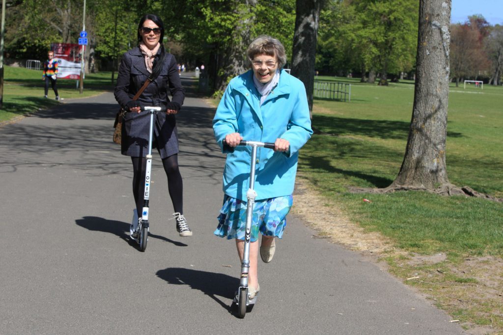 Gayle trails in scooter gran's wake!